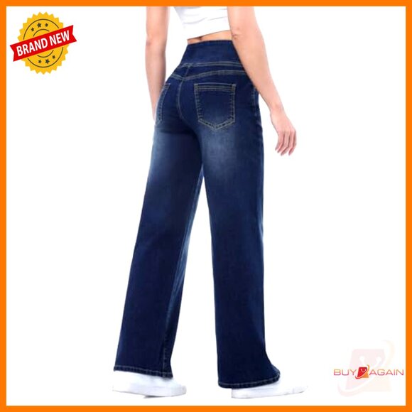 High Waisted Wide Leg Jeans Stretchy Tummy Control Straight Leg Denim Pants - Picture 2 of 6